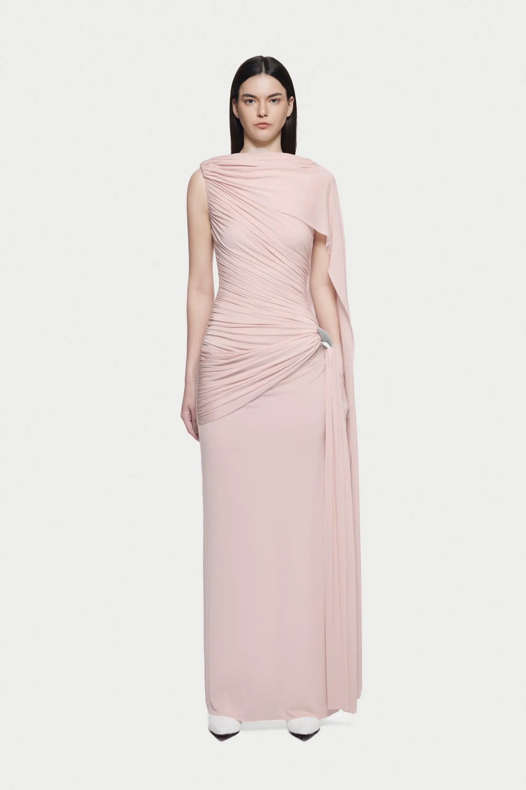 Asymmetrical Draped One-Shoulder Sleeveless Bodycon Dress