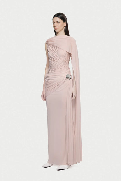 Asymmetrical Draped One-Shoulder Sleeveless Bodycon Dress