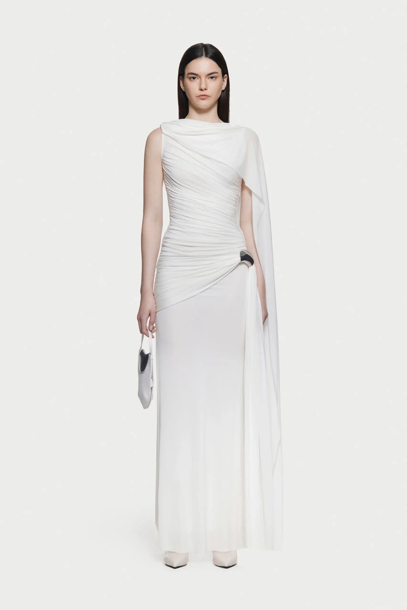 Asymmetrical Draped One-Shoulder Sleeveless Bodycon Dress