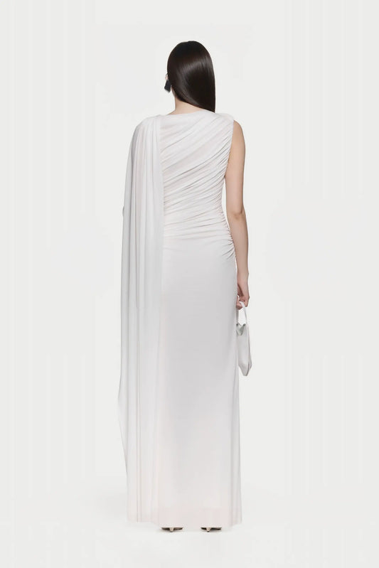 Asymmetrical Draped One-Shoulder Sleeveless Bodycon Dress
