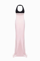 Halter Black-and-Pink Paneled Satin Maxi Dress