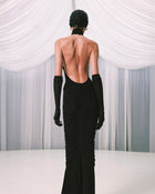 High-Neck Sleeveless Backless Ruched Black Maxi Dress