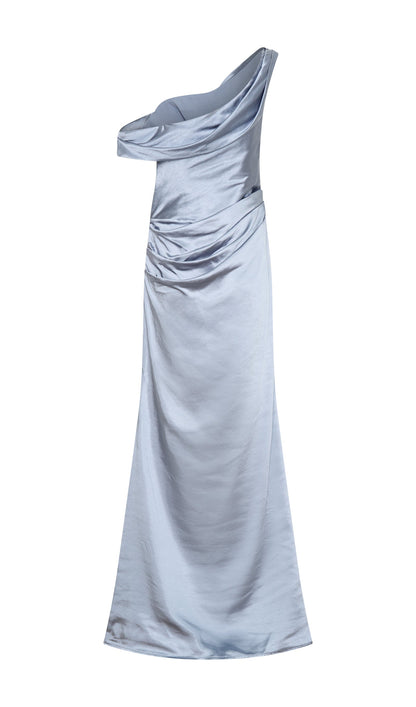 Off Shoulder Satin Maxi Dress