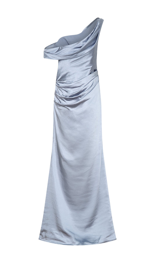 Off Shoulder Satin Maxi Dress