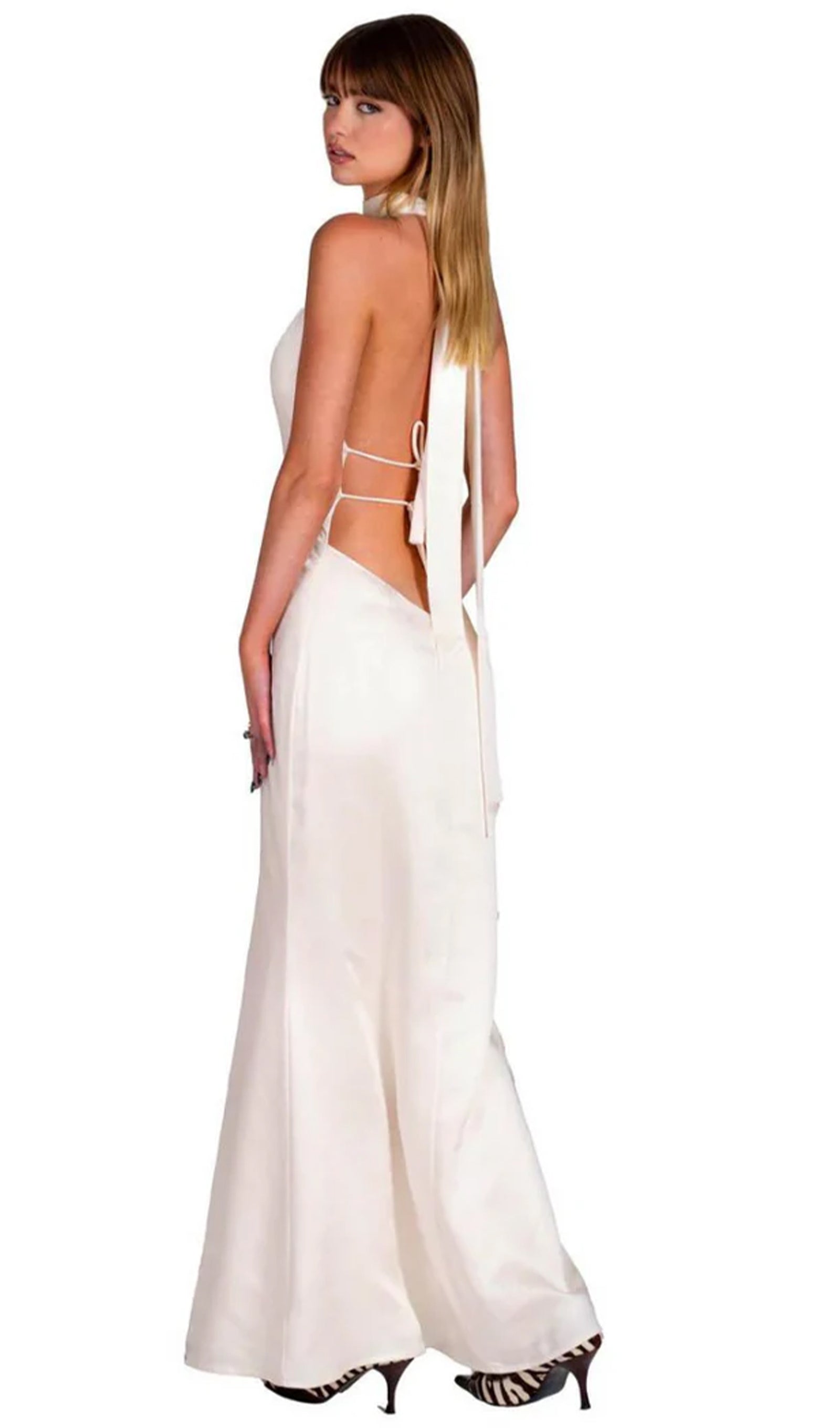 Deep V Neck Satin Maxi Dress