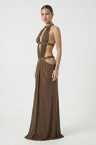 Crew-Neck Sleeveless Cutout Ruched Backless Dress