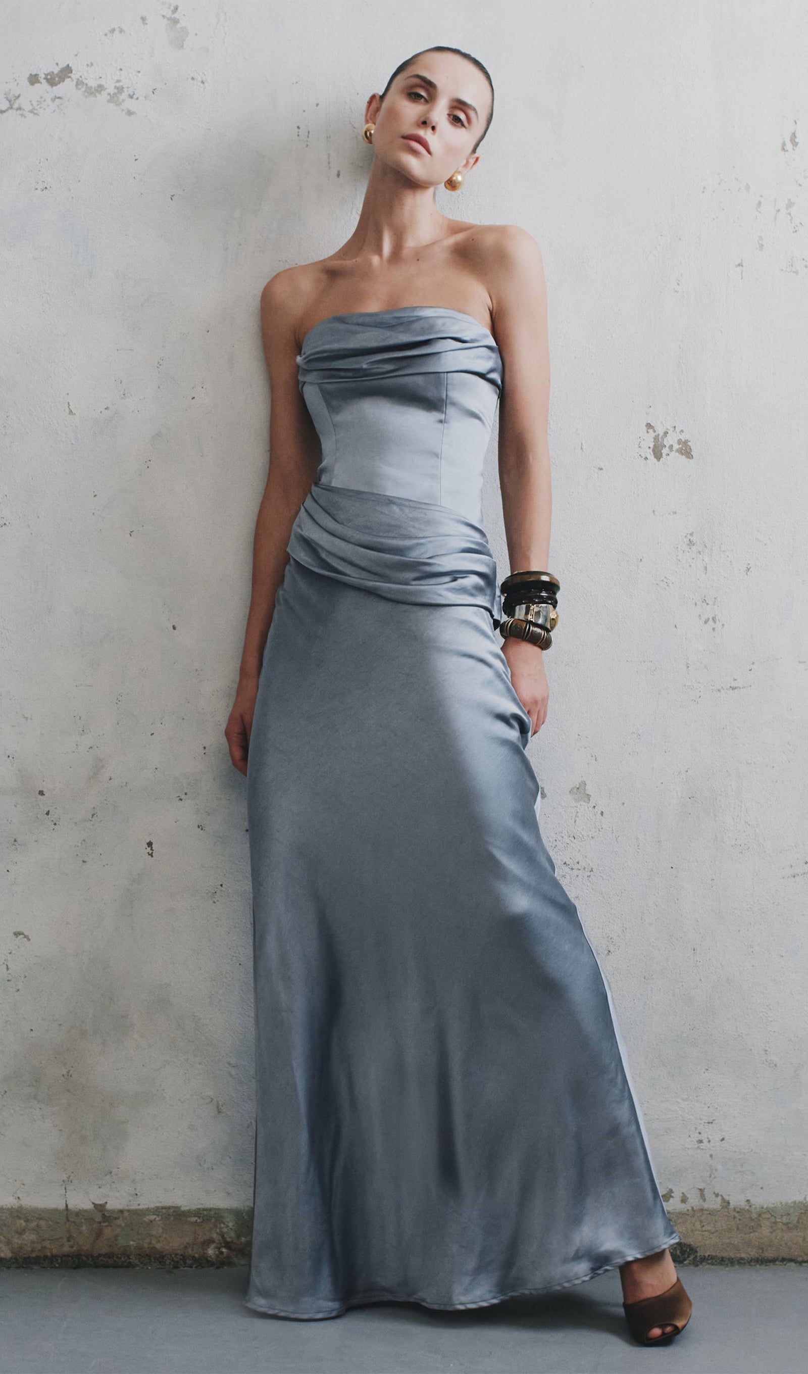 Strapless Satin Maxi Dress