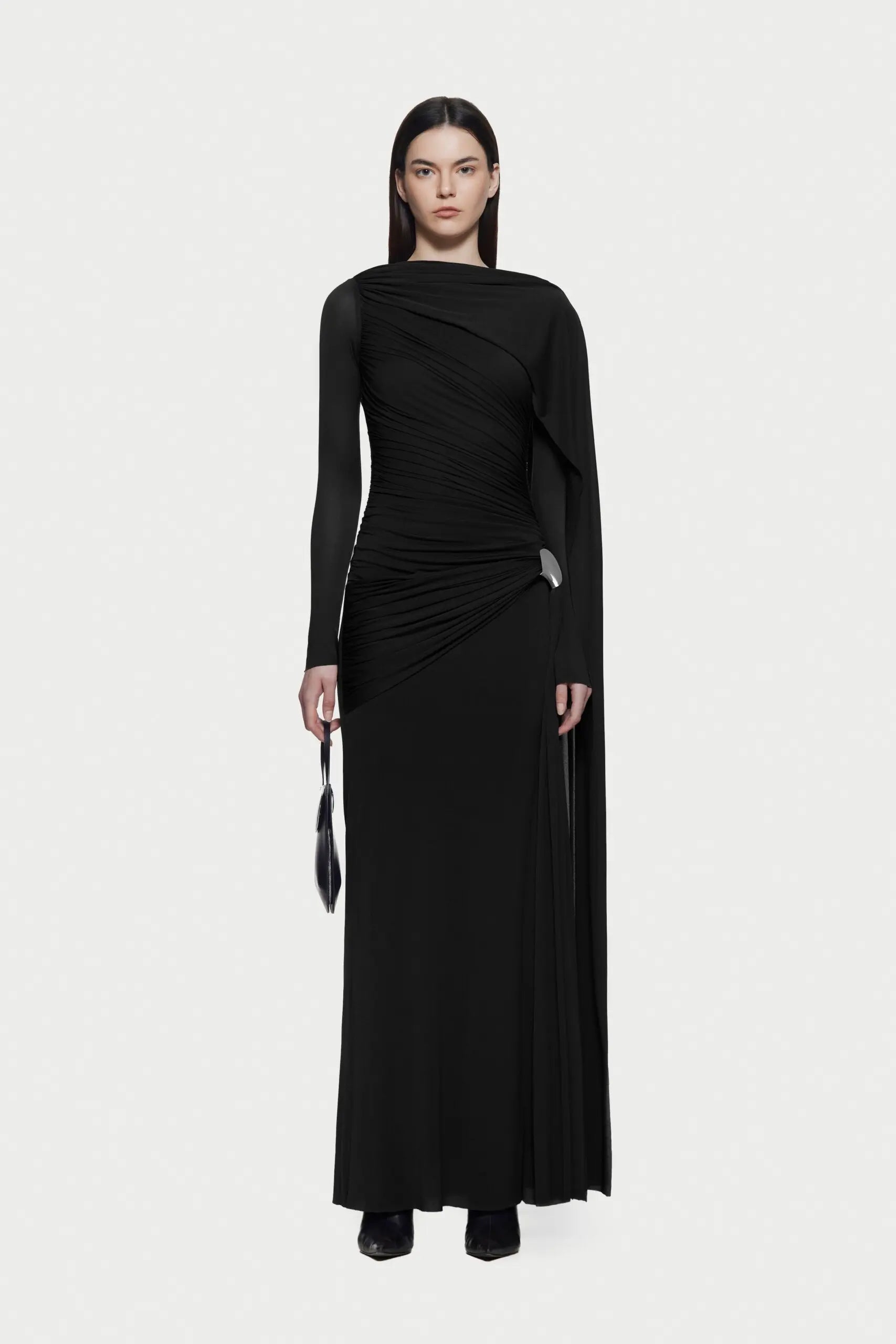 Asymmetrical Draped One-Shoulder Long-Sleeve Bodycon Dress
