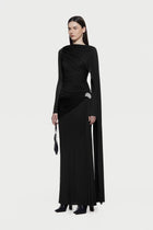 Asymmetrical Draped One-Shoulder Long-Sleeve Bodycon Dress
