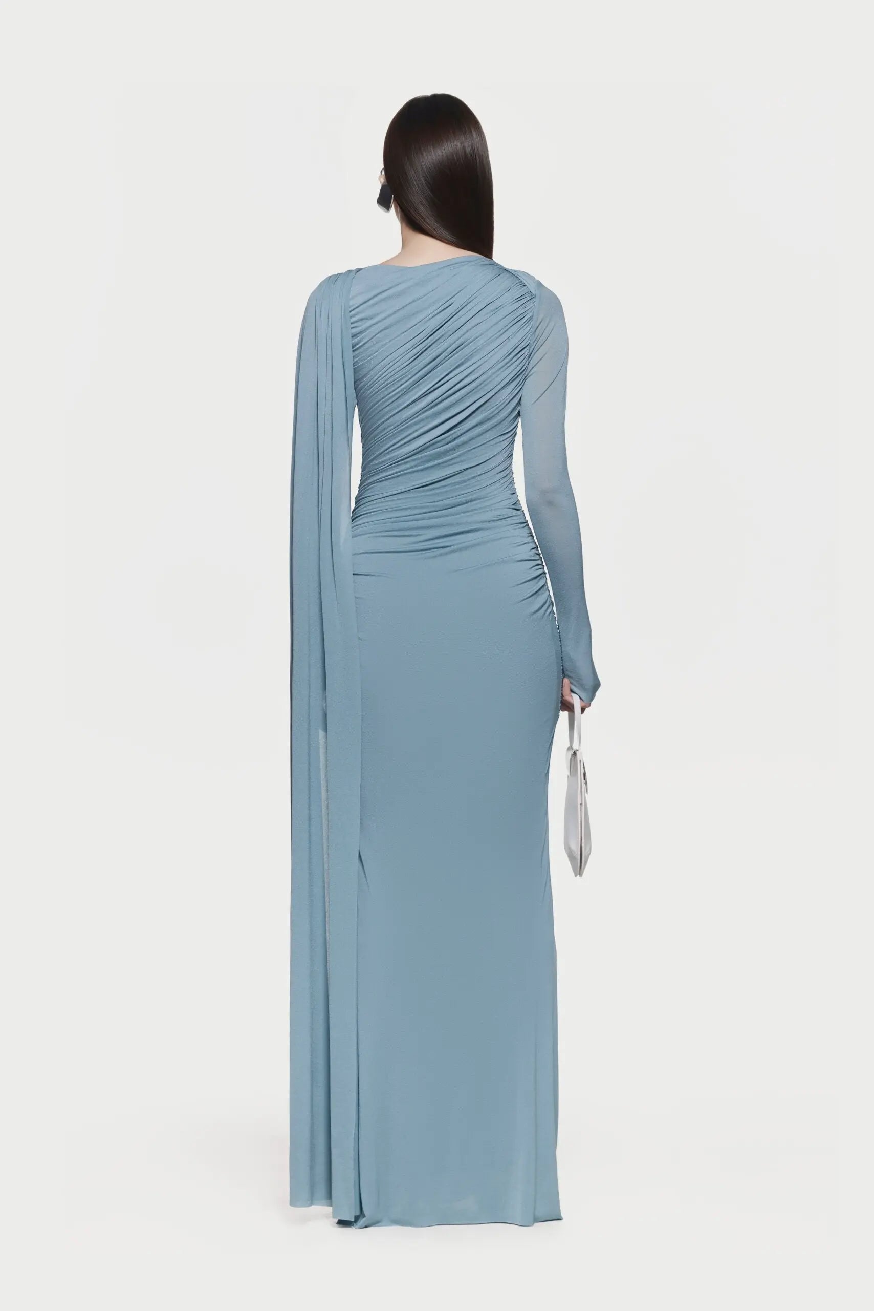 Asymmetrical Draped One-Shoulder Long-Sleeve Bodycon Dress