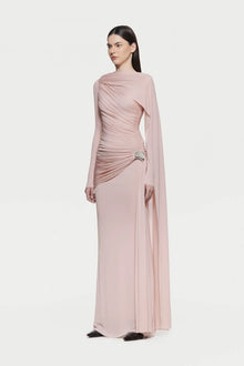 Asymmetrical Draped One-Shoulder Long-Sleeve Bodycon Dress