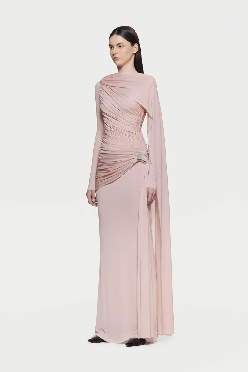 Asymmetrical Draped One-Shoulder Long-Sleeve Bodycon Dress