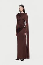 Asymmetrical Draped One-Shoulder Long-Sleeve Bodycon Dress