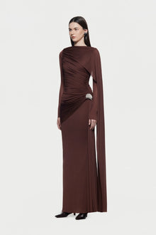 Asymmetrical Draped One-Shoulder Long-Sleeve Bodycon Dress
