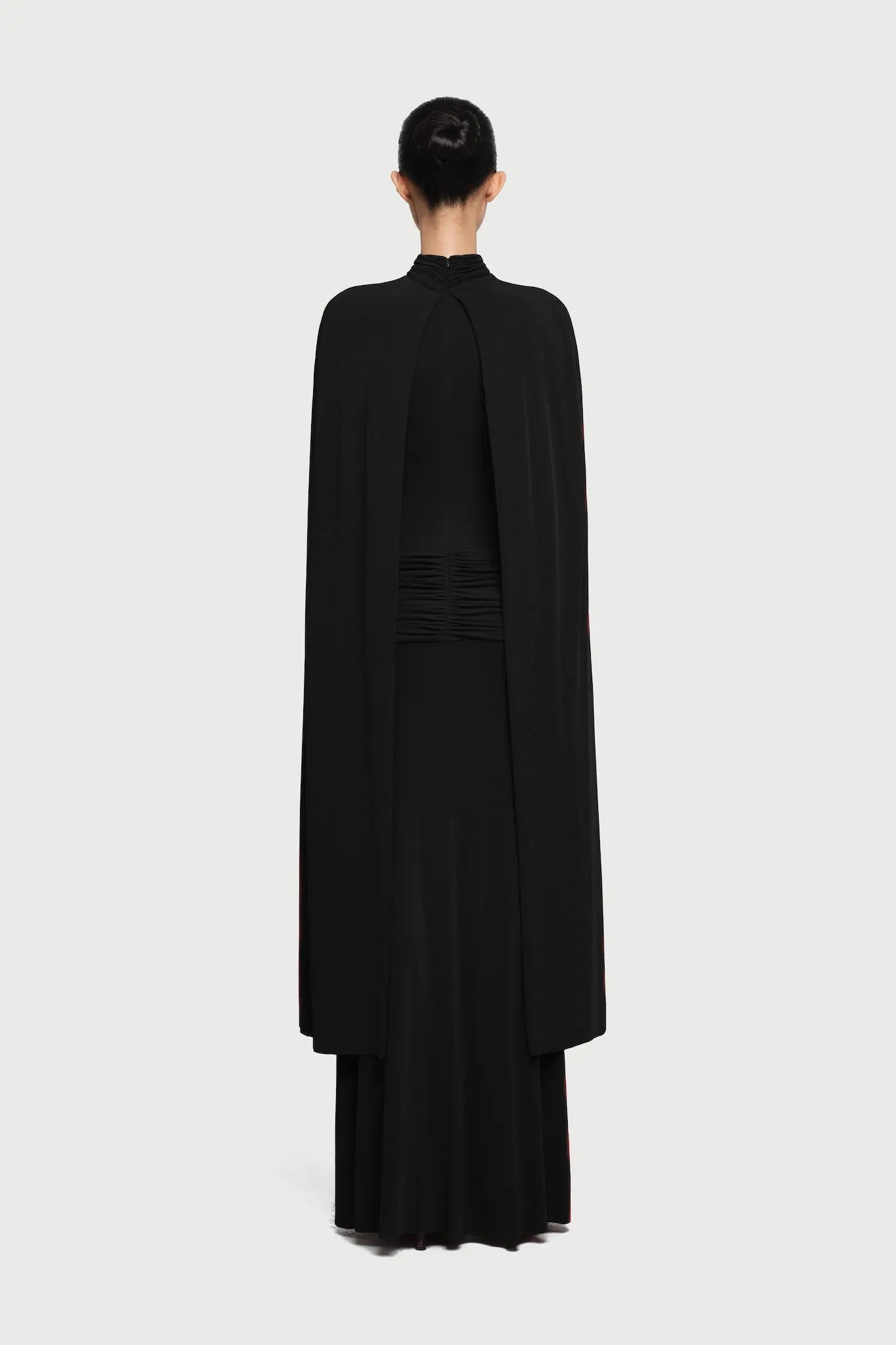 Cape-Sleeve Draped Waist Dress