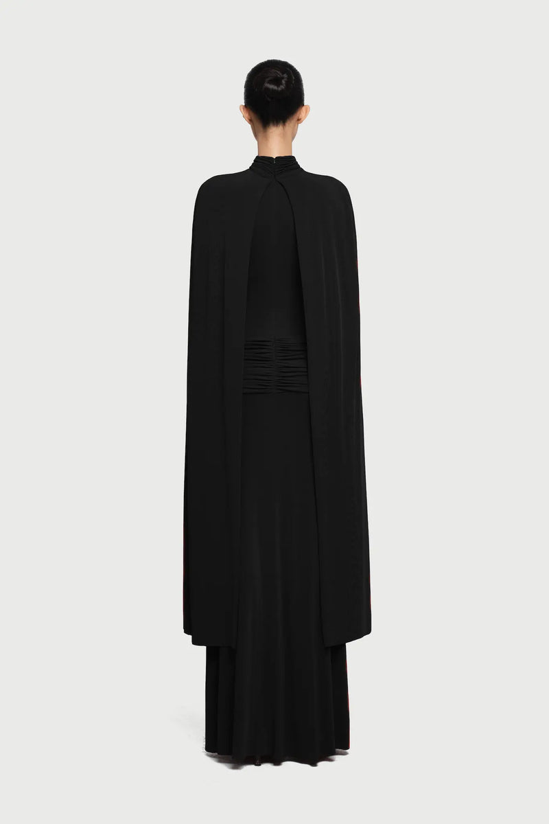 Cape-Sleeve Draped Waist Dress