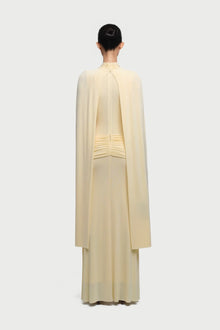 Cape-Sleeve Draped Waist Dress