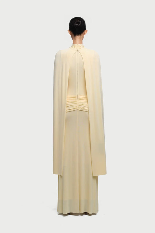 Cape-Sleeve Draped Waist Dress