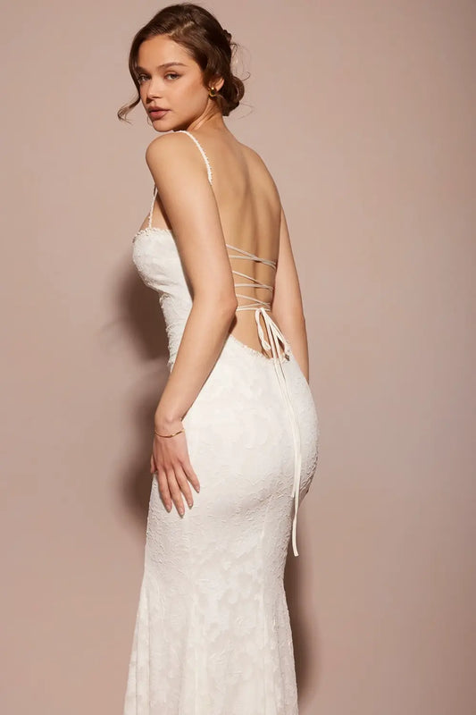 Ivory Lace up Back Maxi Dress
