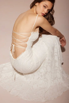 Ivory Lace up Back Maxi Dress