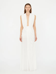 Plunge V-Neck Hooded with Draped Twist-Knot Waist Dress
