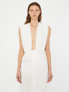 Plunge V-Neck Hooded with Draped Twist-Knot Waist Dress