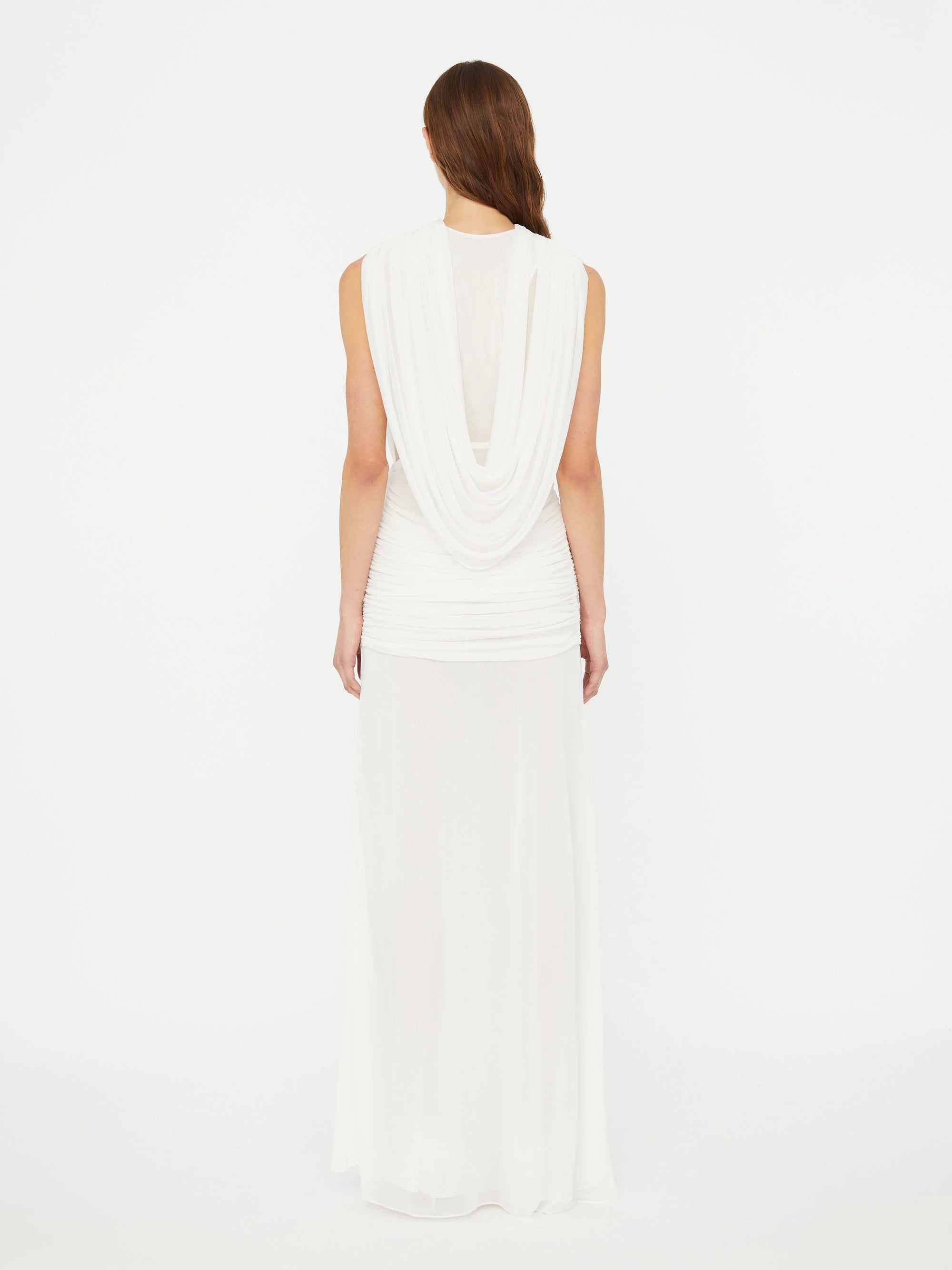 Plunge V-Neck Hooded with Draped Twist-Knot Waist Dress