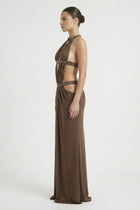 Crew-Neck Sleeveless Cutout Ruched Backless Dress