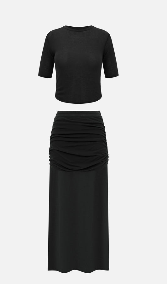 Short Sleeved Jersey Midi Skirt Sets