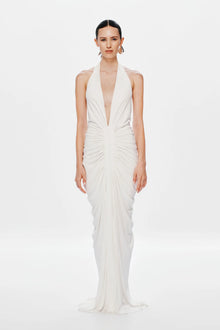 Deep-V Halter Backless Ruched Dress