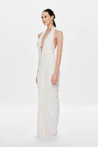 Deep-V Halter Backless Ruched Dress