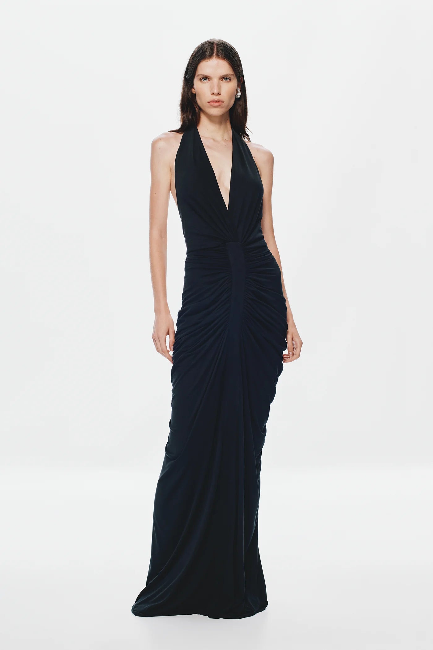 Deep-V Halter Backless Ruched Dress