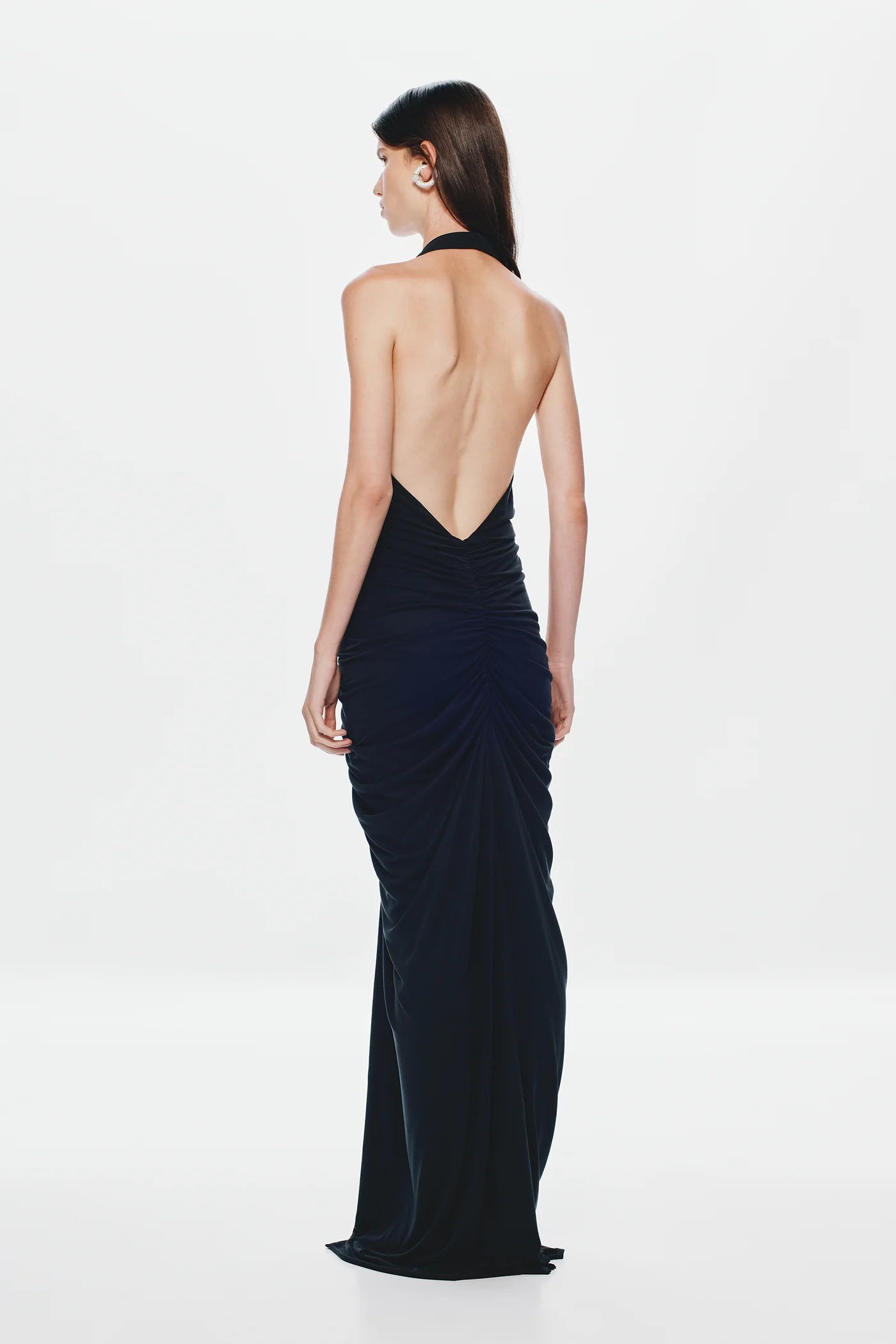 Deep-V Halter Backless Ruched Dress