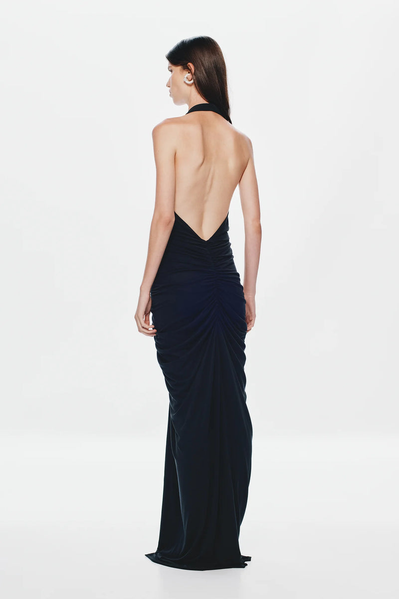 Deep-V Halter Backless Ruched Dress