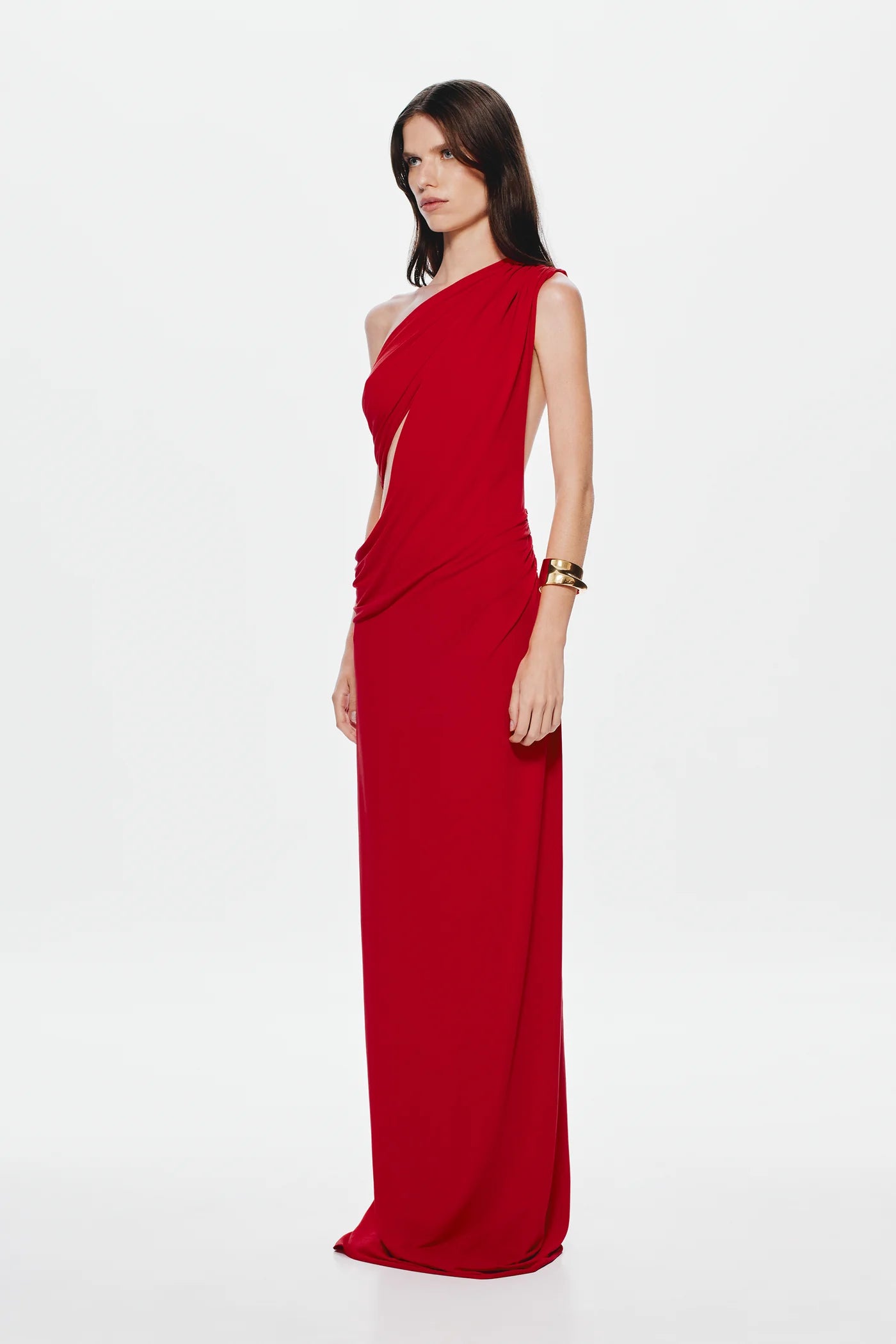 One-Shoulder Cross-Cutout Waist Grecian Dress