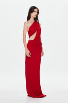 One-Shoulder Cross-Cutout Waist Grecian Dress