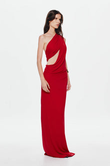 One-Shoulder Cross-Cutout Waist Grecian Dress