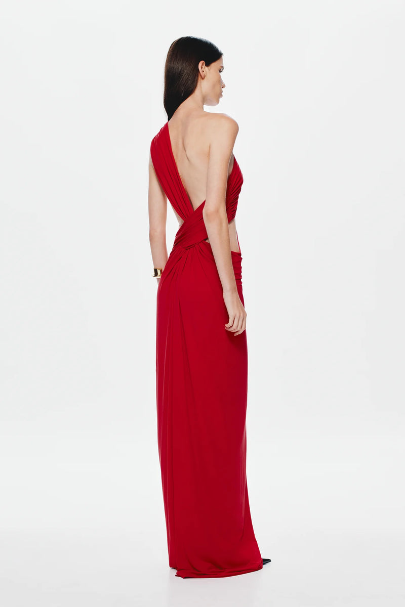 One-Shoulder Cross-Cutout Waist Grecian Dress