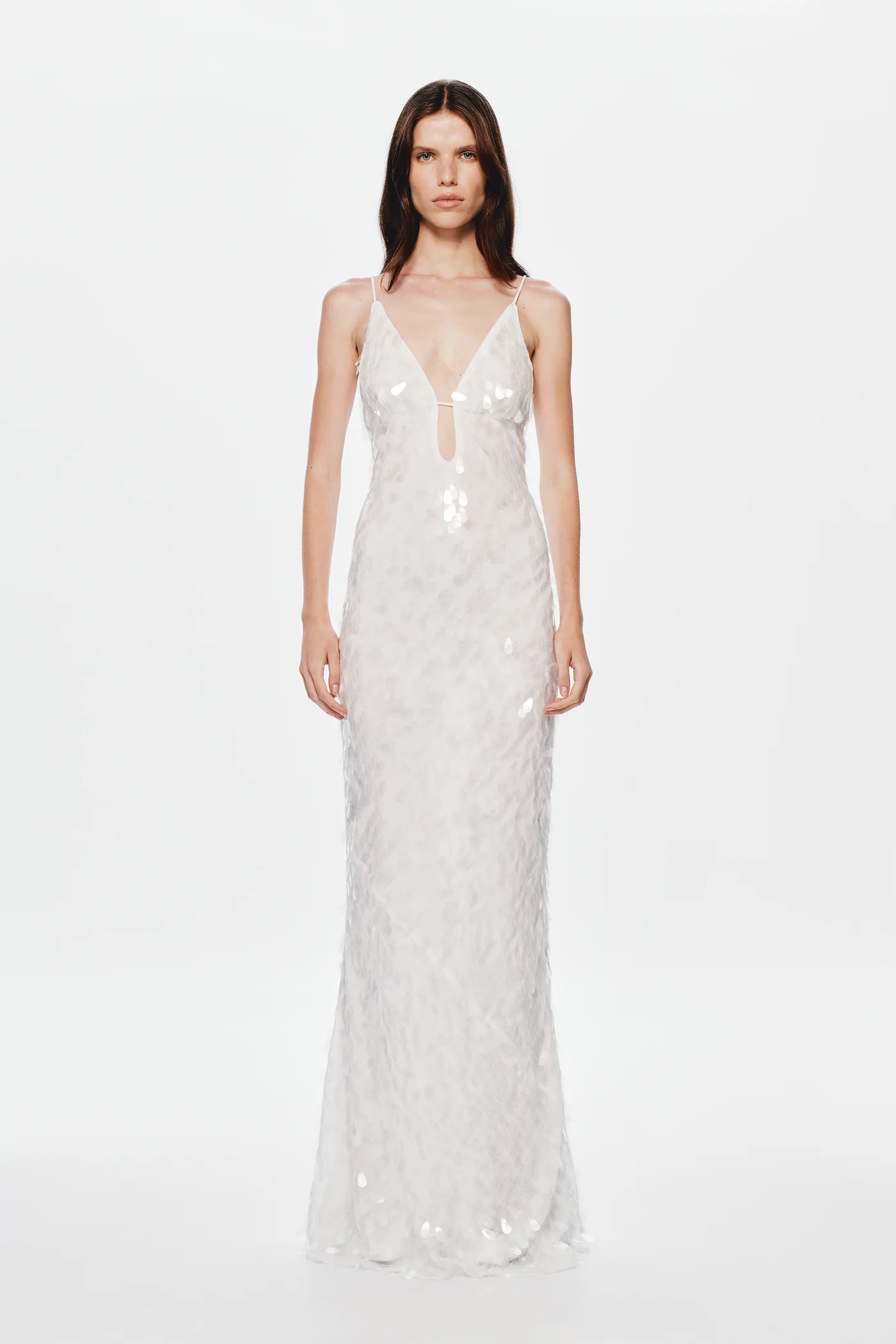 Spaghetti Strap Deep-V Sequin Dress