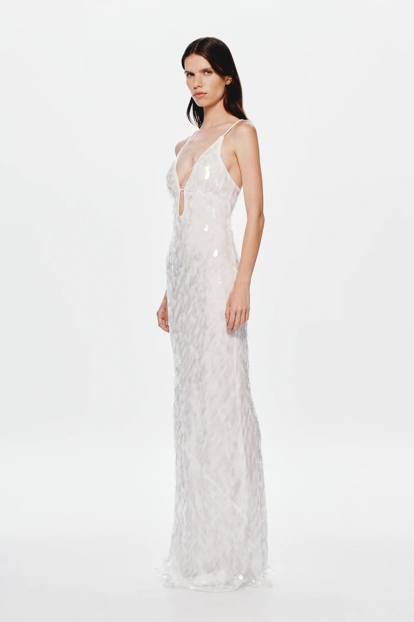Spaghetti Strap Deep-V Sequin Dress