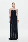 Strapless Deconstructed-Bust Mesh Evening Gown
