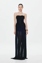 Strapless Deconstructed-Bust Mesh Evening Gown