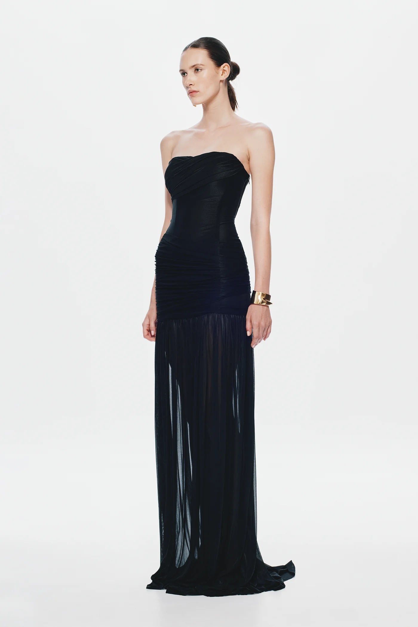 Strapless Deconstructed-Bust Mesh Evening Gown