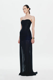 Strapless Deconstructed-Bust Mesh Evening Gown