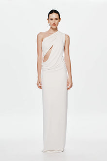 One-Shoulder Cross-Cutout Waist Grecian Dress