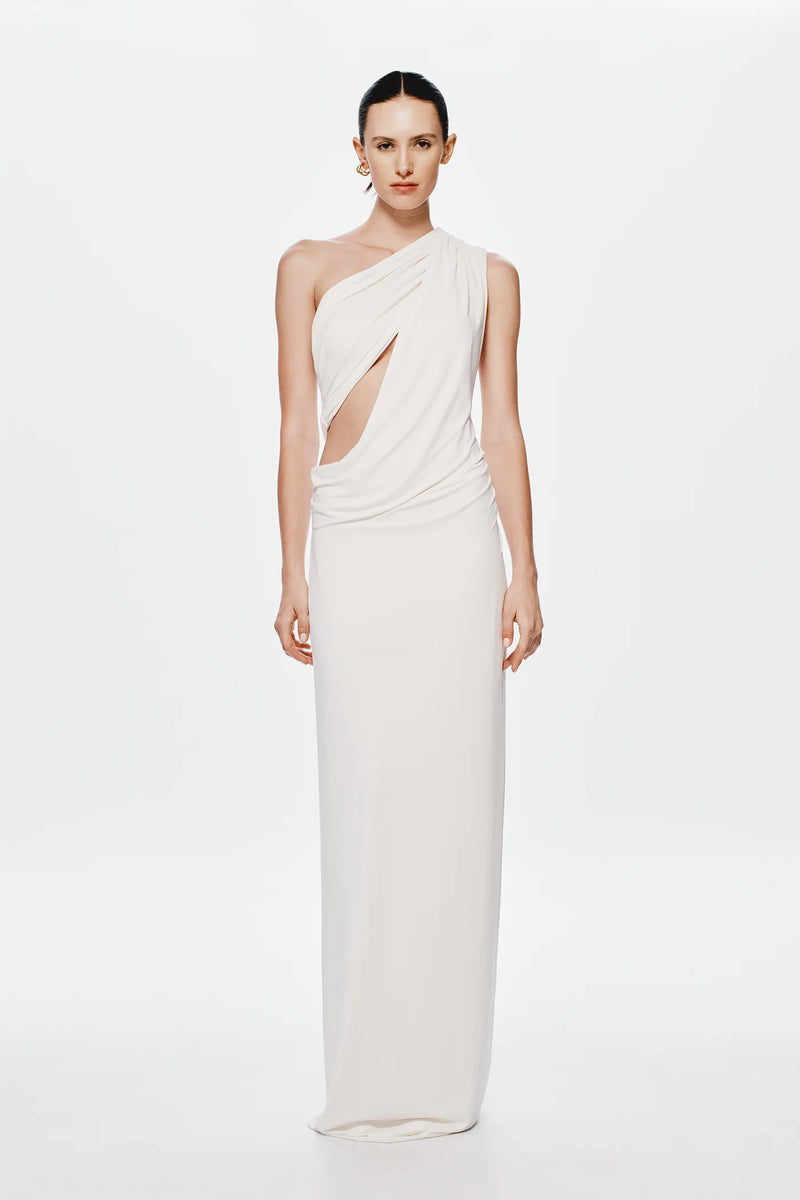 One-Shoulder Cross-Cutout Waist Grecian Dress