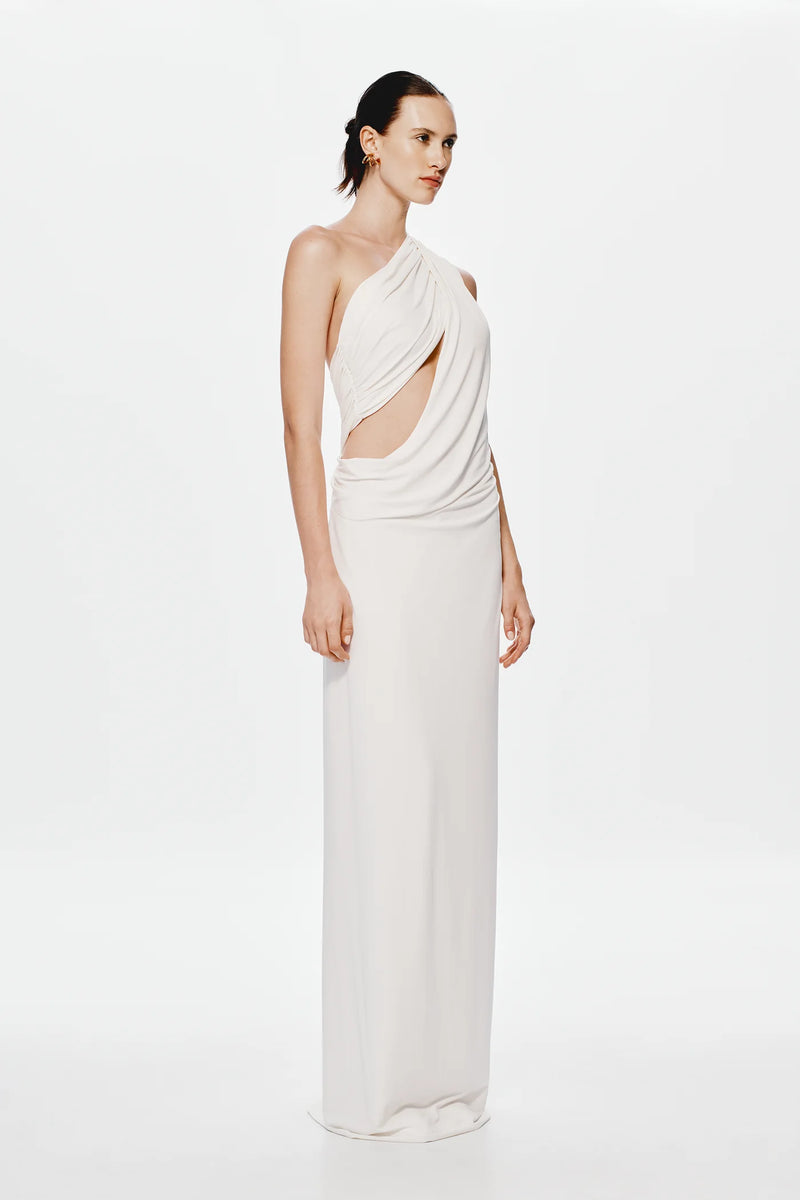 One-Shoulder Cross-Cutout Waist Grecian Dress