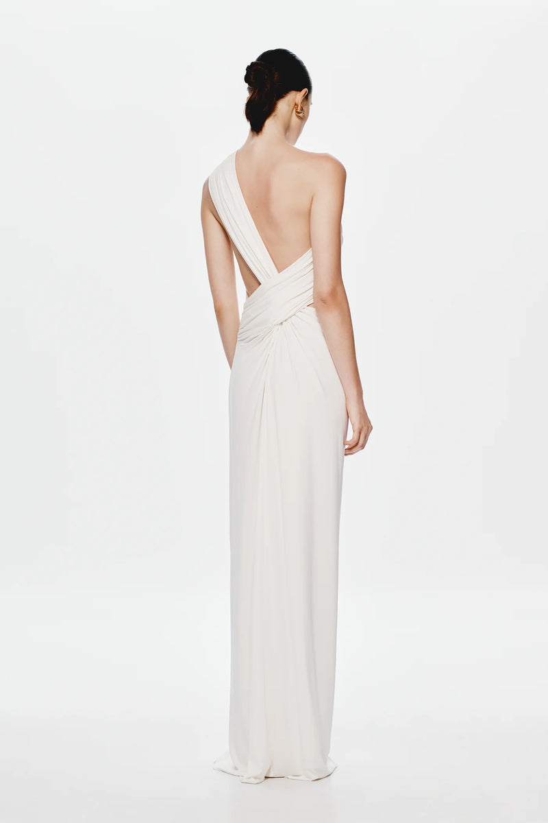 One-Shoulder Cross-Cutout Waist Grecian Dress