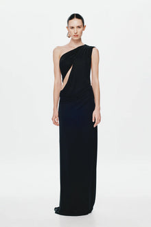One-Shoulder Cross-Cutout Waist Grecian Dress
