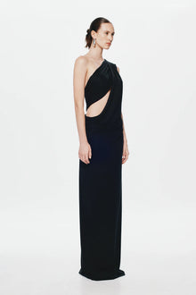 One-Shoulder Cross-Cutout Waist Grecian Dress